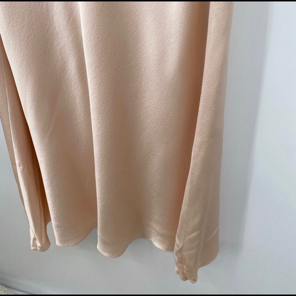 Ralph Lauren Gathered Silk Champagne Plunging Dress Short Sleeves Collared Gown - Picture 5 of 12